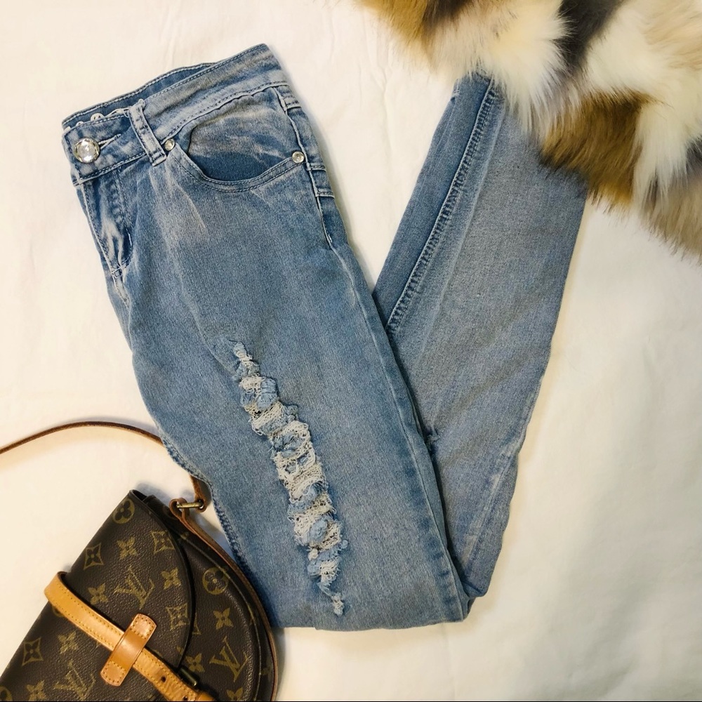 I&P Fashion Vintage Distressed Jeggings Low-rise Skinny Jeans